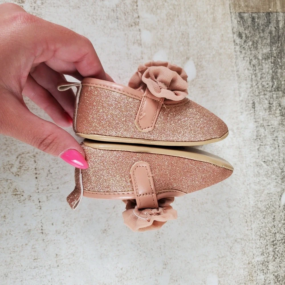 Vince Camuto Comuto Girls Flat Shoes Sz 1 Shimmering Pink Glitter Floral